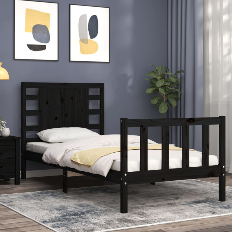 Bed Frame with Headboard, Small Single (2'6), Black