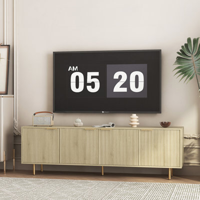 Modern TV Stand with Fluted Doors and Gold Legs