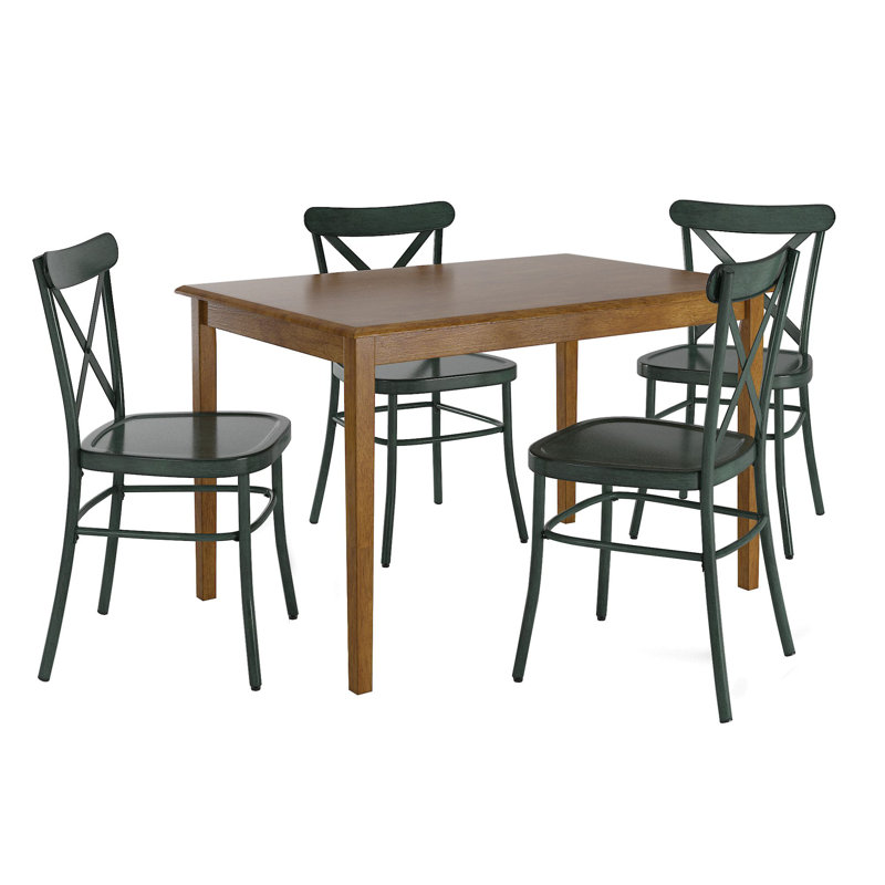 Aliha 4-Person Dining Set with Rectangular Table, Antique Sage