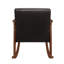 Chaise berçante en similicuir brun foncé avec structure en bois d'hévéa massif, fauteuil d'appoint Mid-Century moderne capitonné