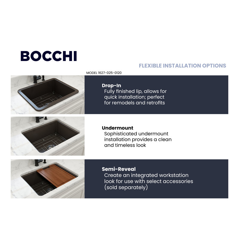 Sotto 24'' L Single Bowl Fireclay Kitchen Sink, Matte Brown