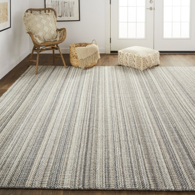 Tapis rectangulaire en laine tissé à la main de couleur unie en gris / taupe