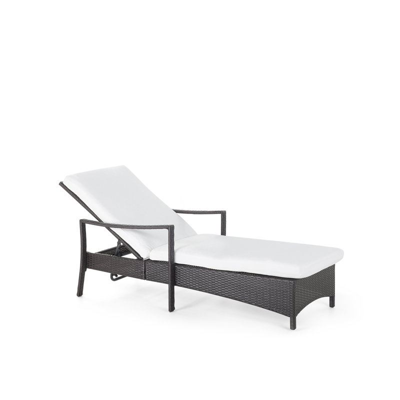 192cm Long Reclining Single Chaise with Cushions, White, Dark Brown