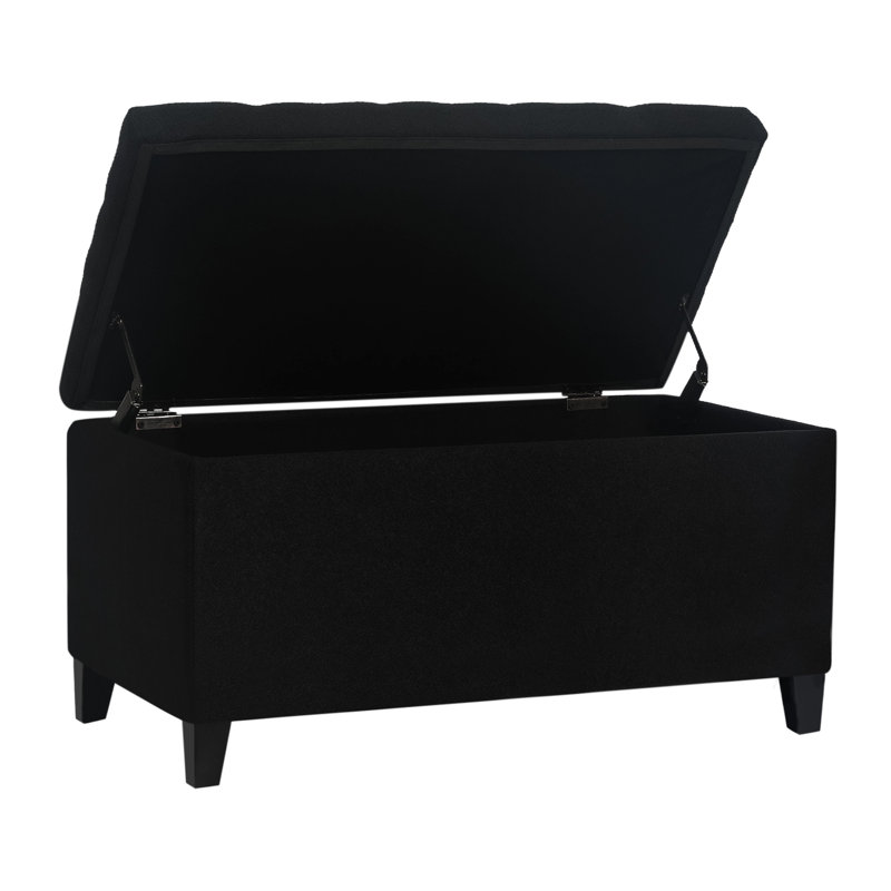 33 Inches Upholstered Storage Ottoman Bench, Black