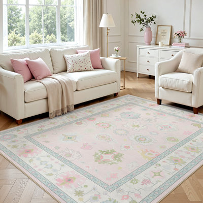 Tapis Boho Oushak, tapis lavables antidérapants, tapis d'intérieur à motif floral oriental