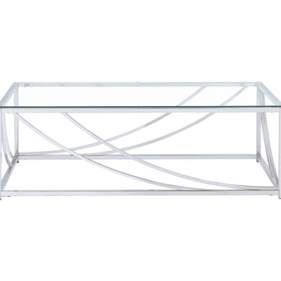Sleek - Table basse en verre avec pieds en métal pour le salon principal: 17 pouces de hauteur, 48,26 de largeur, 23,5 de profondeur, style minimaliste, polyvalence contemporaine, hauteur, largeur, apparence luxueuse,