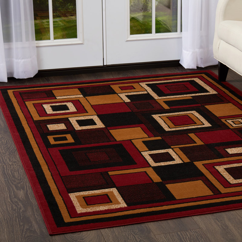 Tapis rouge à motif géométrique Vannesa, Rectangle 7 pi 8 po x 10 pi 7 po