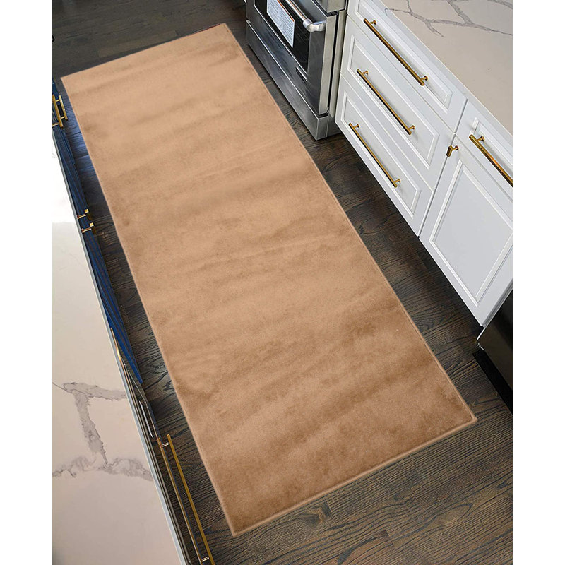 Custom Size Anti-Slip Latex Back Machine Washable Antibacterial Medium Profile Cut Pile Plain Tan Beige by Feet