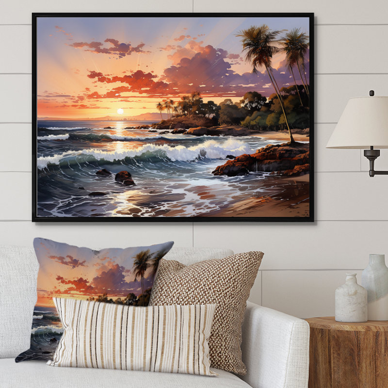 Thai Coastal Sunset - Nautical & Beach Wall Decor, Cadre flottant noir, H 16 po x l 32 po x P 1 po