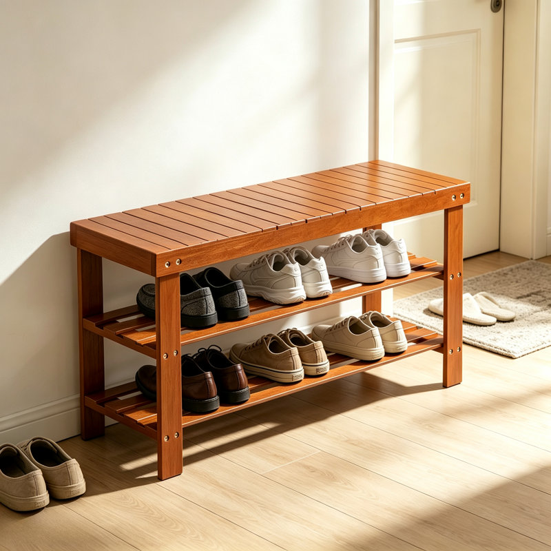 Banc de rangement pour chaussures à 2 niveaux en bambou, banc de rangement pour chaussures avec étagère de rangement, organisateur à surface plane pour vestibule, vestibule et buanderie