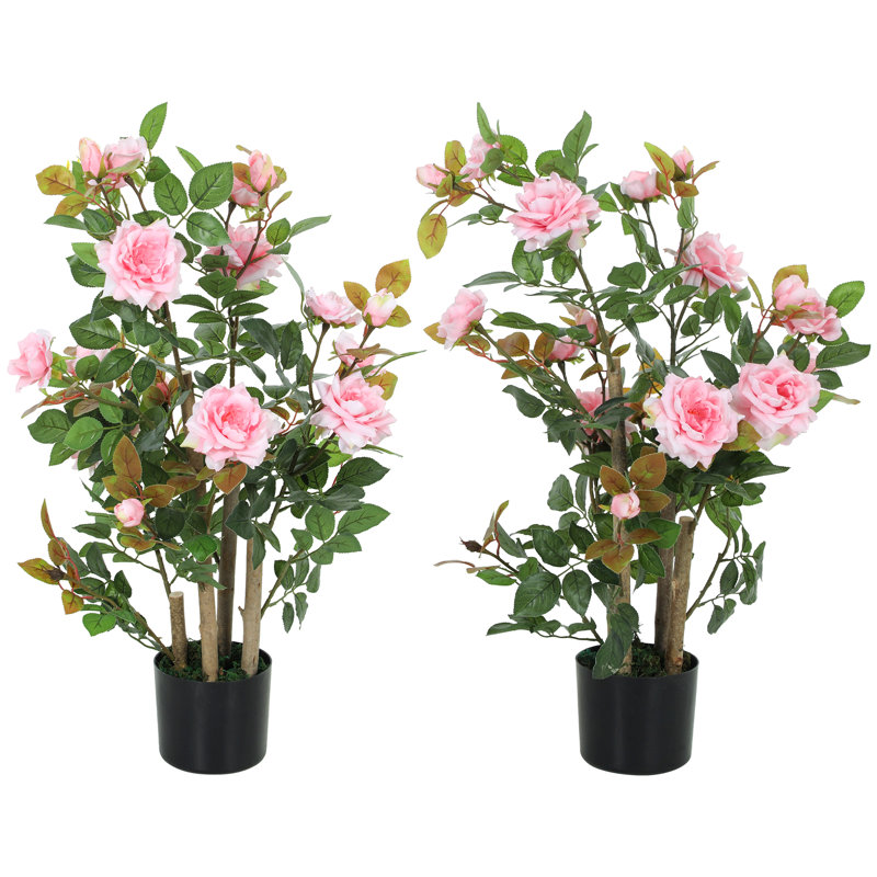 HOMCOM Artificial Rose Tree UV-Resistant, 2