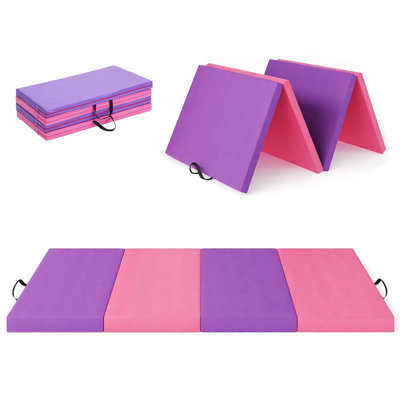 Tapis de gymnastique pliable épais pour la gymnastique à la maison et la mise en forme - 6 x 2 pi, tapis d'exercice et de dérapage portable à 4 plis, mousse haute densité, idéal pour le yoga, le pilates, l'aérobie, les arts martiaux - Coussin à quatre plis