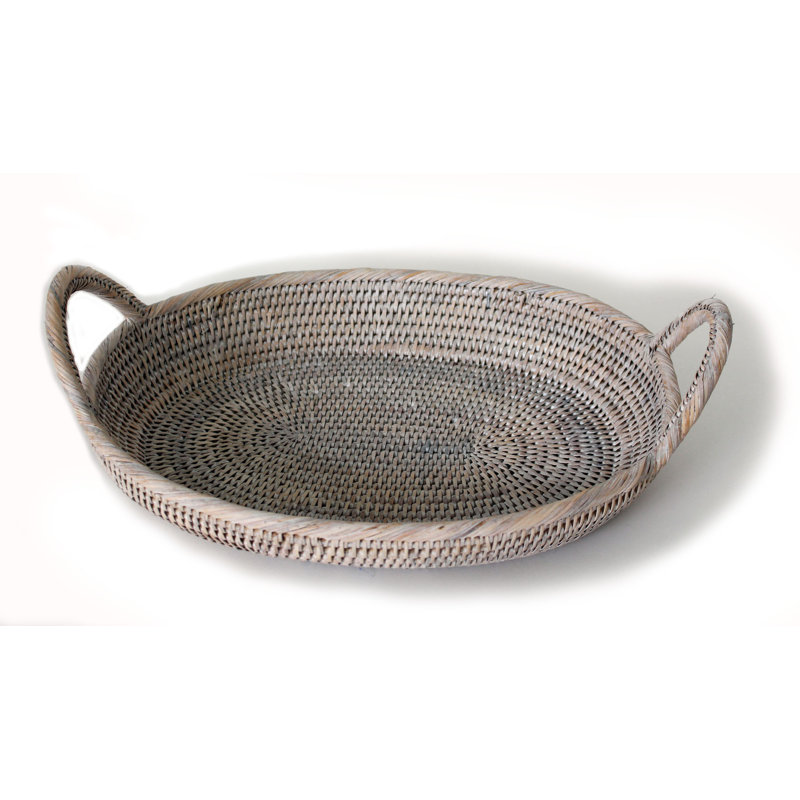 Rattan/Wicker Decorative Tray, White Wash