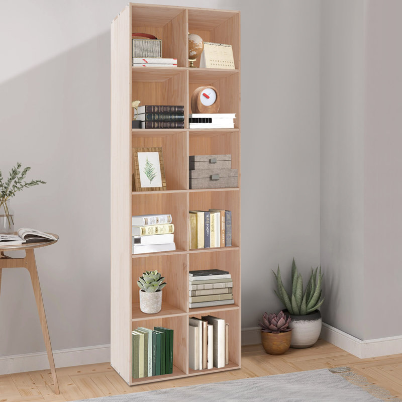 Bibliothèque sur pied en bois massif, Naturel, (6 tablettes) H 23,62 po x l 70,87 po x P 11,81 po