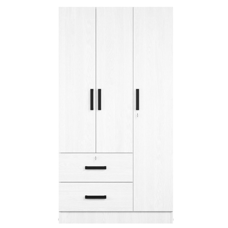 Keilson 3 Doors Wardrobe, 2 Drawers, 1 Lock - 36W, White