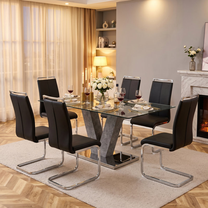 Amari Modern Faux Leather Cantilever Dining Chairs with Chrome Base, Silver, Black