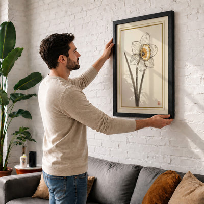 Single Stem in Gold Botanical - Framed Print