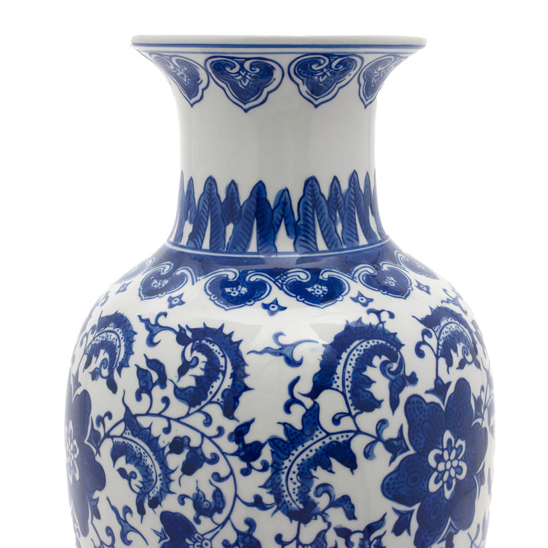 Vase de table en porcelaine Aneekha, Bleu, H 23,75 po x l 10,25 po x P 10,25 po