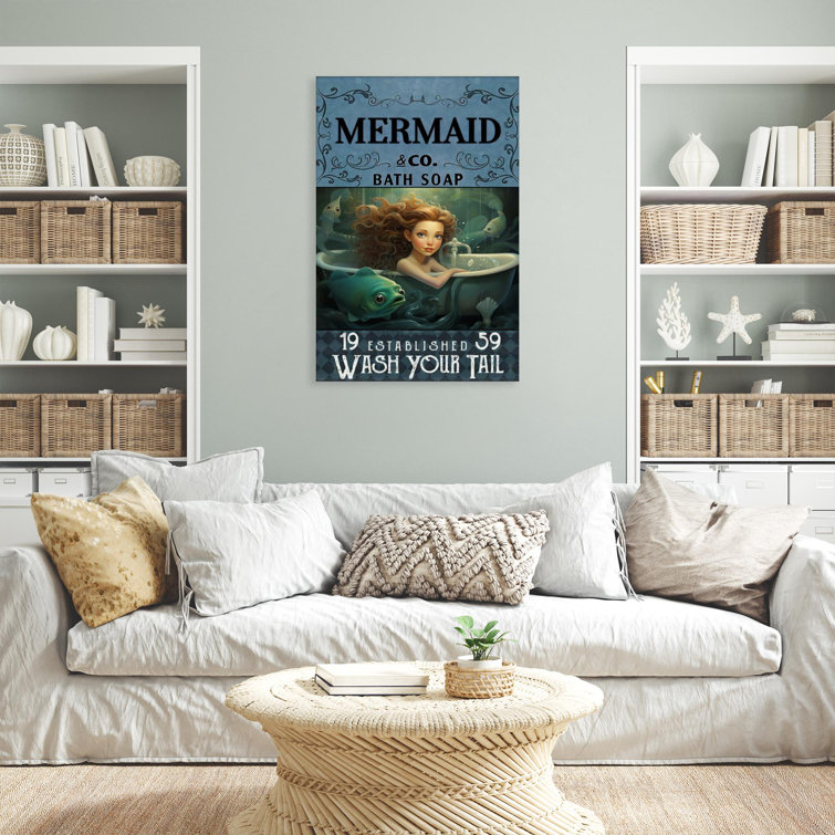 Mermaid Bath Soap - 1 Piece Rectangle Graphic Art Print On Wrapped Canvas Trinx Size: 16 W x 20 H