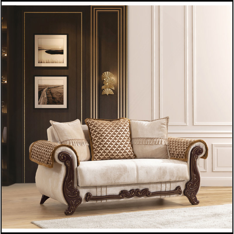 Causeuse de style traditionnel en bois d'ameublement en chenille de couleur beige