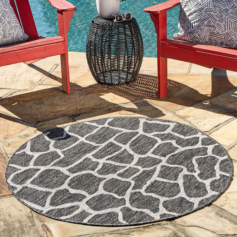 Tapis d'intérieur / extérieur brun / gris Munn, Rond 4 pi 1 po