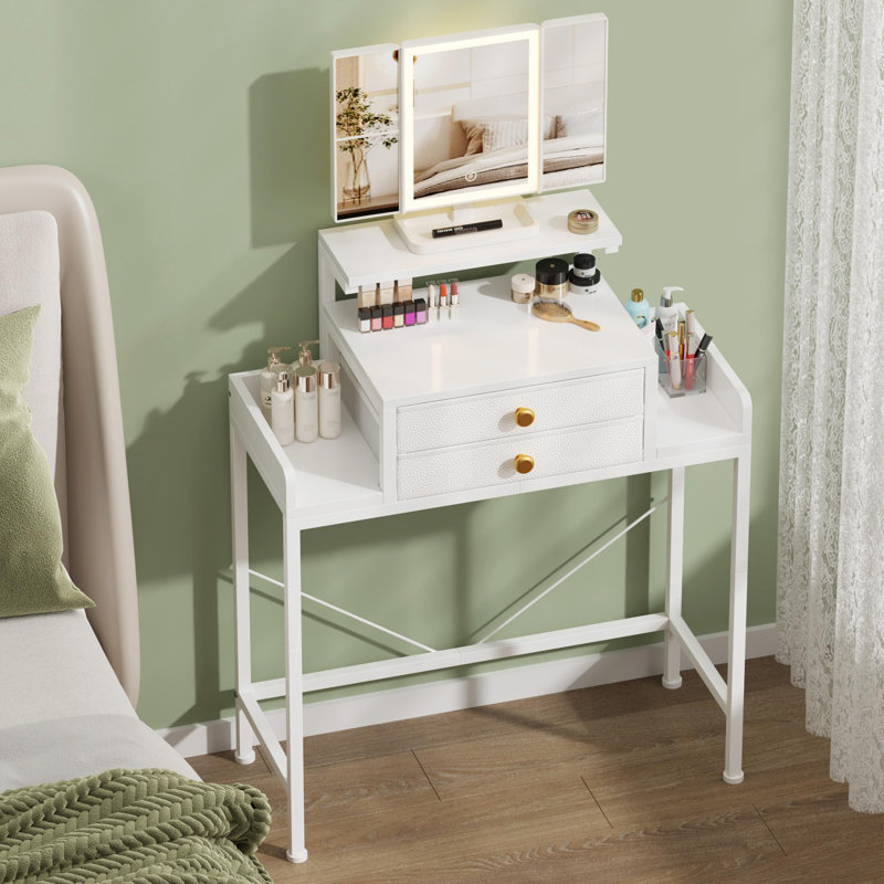 Bureau de coiffeuse avec miroir et lumières