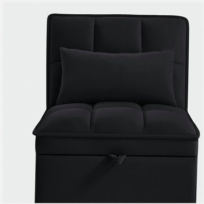4-in-1 Multi-functional Single Sofa Bed with Storage Bag, Velvet Single Pull-out Sofa Bed with Adjustable Back and Pillow, Convertible Lounger, Black