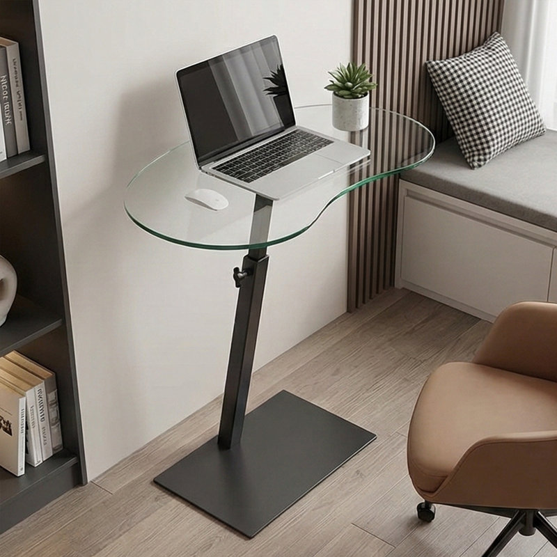 Table en C à hauteur ajustable Elara avec plateau en verre trempé