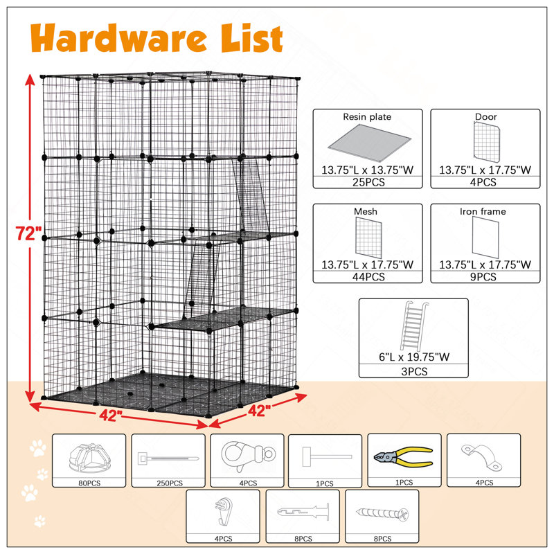3-Tier Wire Cat Cage With Platforms, Ramp Ladders, And Doors For Indoor And Outdoor Use