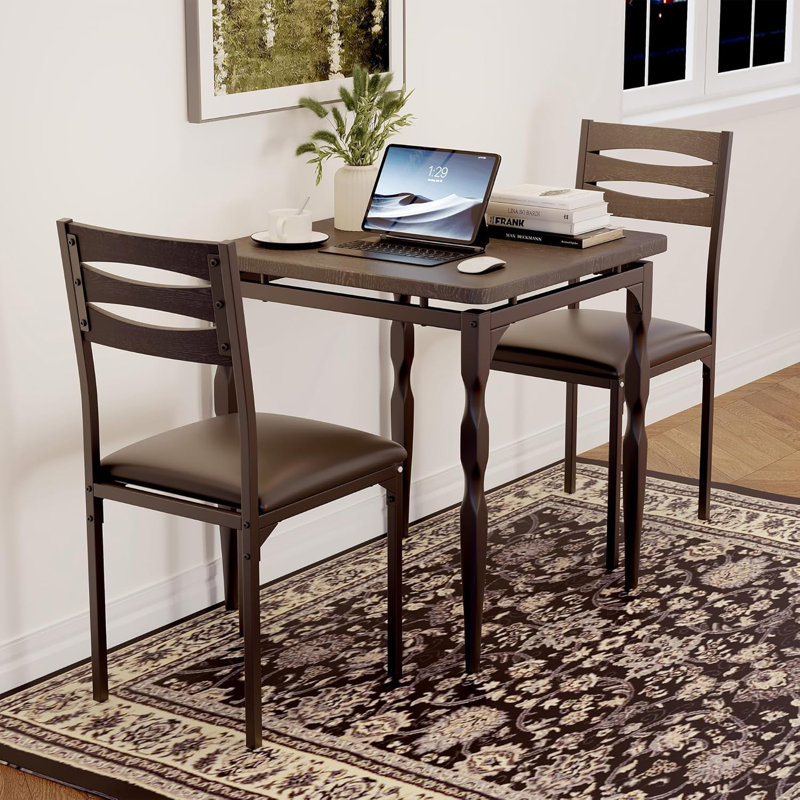 Ensemble de salle à manger 3 pièces pour 2 personnes, table compacte moderne et chaises avec pieds en fer spiralé, utilisation en appartement