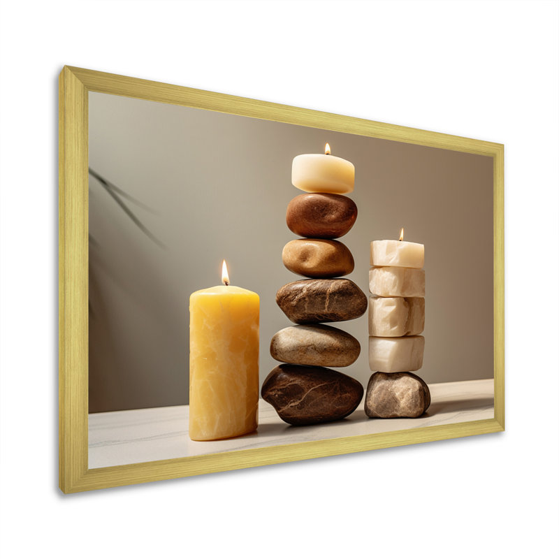 Zen Harmony Balancing Cairn Stones sur toile, H 12 po x l 20 po x P 1 po, Cadre doré simple
