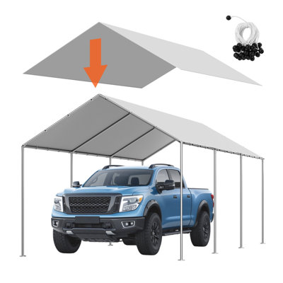 Bâche de remplacement pour abri de voiture, 3 x 6 m, pliable et résistante aux UV, avec système de fixation à boule, grise, armature non incluse.