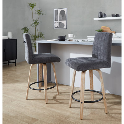 Hank 26" Fixed-Height Counter Stool With Bent Wood Legs - Set Of 2