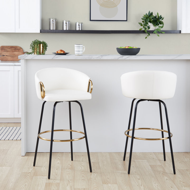 Tabouret de bar et de comptoir Laurenzio, Bar Stool (30” Seat Height), White, Black/Gold
