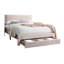 Lit en velours côtelé rose - Lit double avec tiroir sous le lit, style détente et rangement contemporain pour chambre à coucher