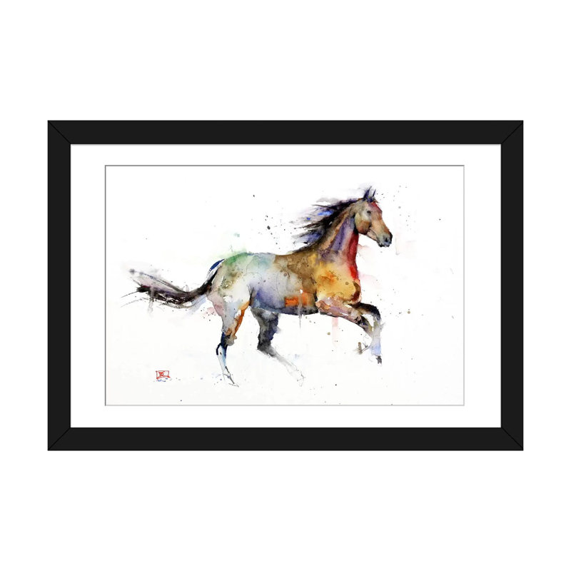 « cheval ii », peinture sur toile tendue, Papier d'art encadré noir, H 16 po x l 24 po x P 1 po