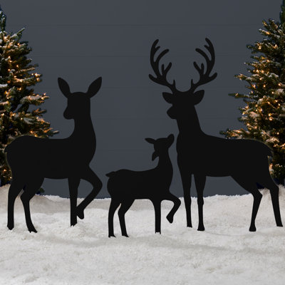  Ensemble 3 pièces de silhouette de famille de cerfs en 3D 46 po, décoration de jardin extérieur de Noël avec biche, biche, fauve 