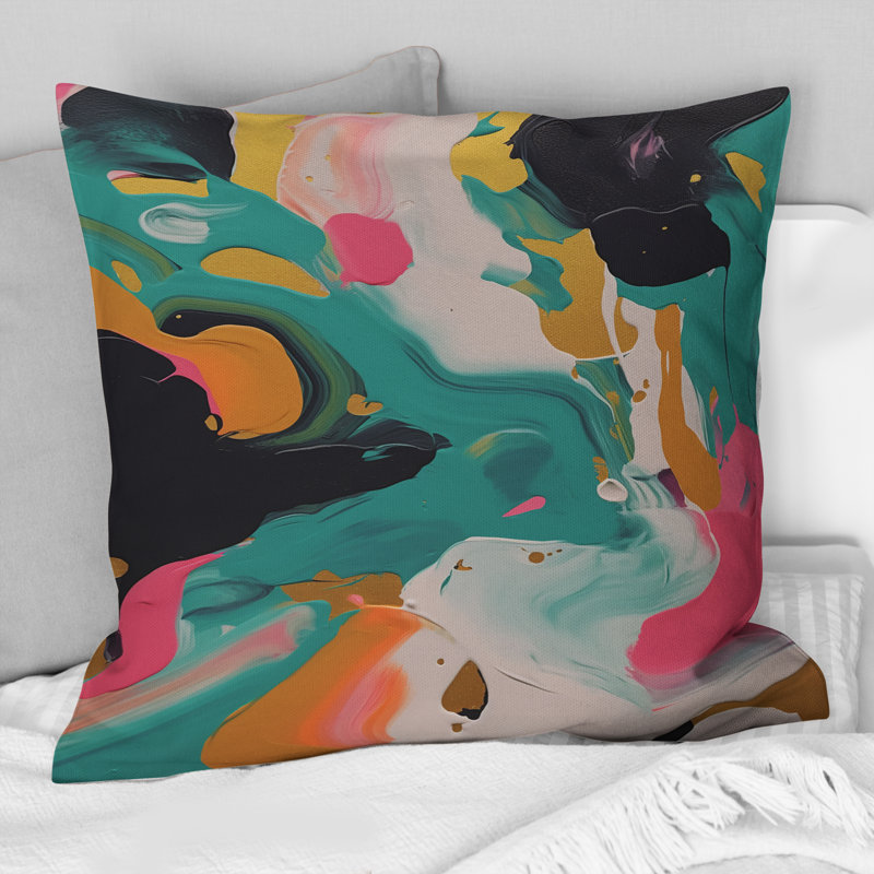 Coussin décoratif imprimé abstrait turquoise et rose Serenity II
