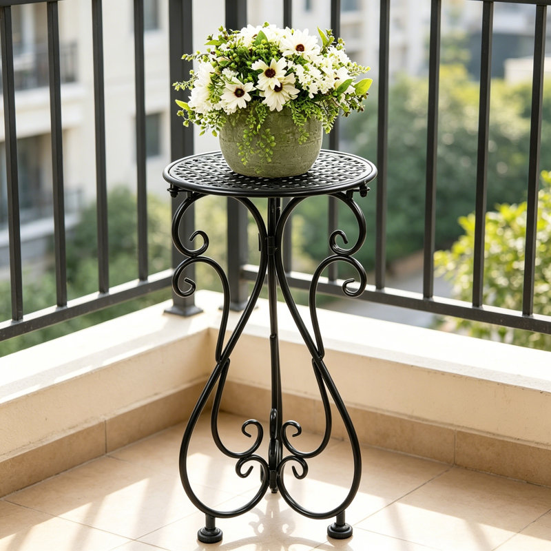 Table à fleurs en fer forgé noir de 17,02 pouces, polyvalente et simple, convenant à une utilisation intérieure et extérieure, y compris les balcons, les cours et les coins. Ensemble 2 pièces.