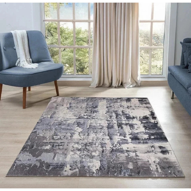 Abstract Indoor / Outdoor Area Rug, Rectangle 60 x 110 cm, Grey