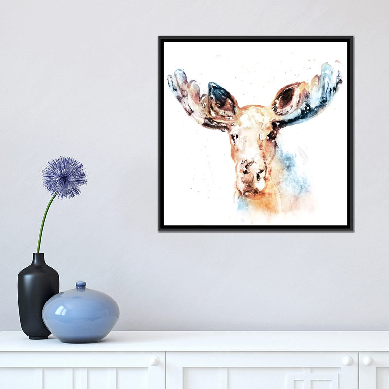 " Watercolour Moose " by Edward Selkirk, 18" H x 18" W x 1.5" D, Black Framed Canvas, No Mat