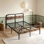 Base de lit plateforme très grand 14 po avec tête de lit en bois massif, aucun sommier nécessaire, base de lit en métal compatible avec tous les matelas, assemblage facile