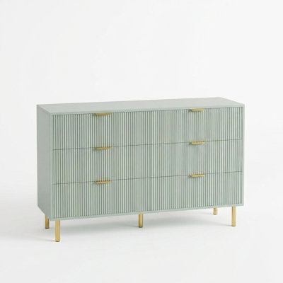 56 inch Black Modern 6 Drawer Dresser Spacious Double Chest with Gold Handles Wood Storage Organizer