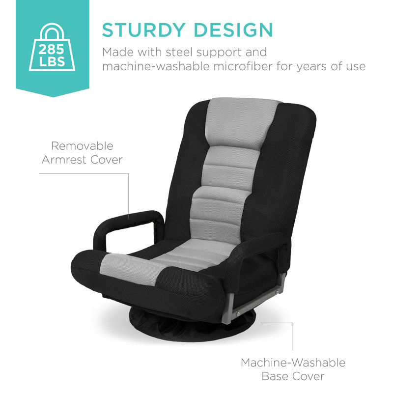 Black and Gray Swivel Gaming Floor Chair with Armrests