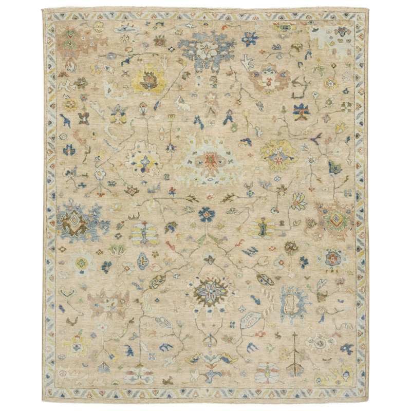 Tapis beige / multicolore en laine noué à la main Presley, Rectangle 9 pi x 12 pi