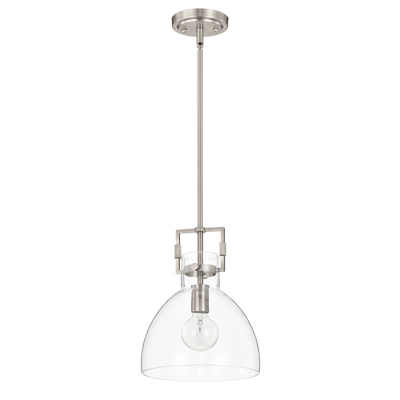 Essence 60-watt 10 In. 1-light Brushed Nickel Pendant Light With Bowl Shaped Clear Glass Shade, Brushed Nickel