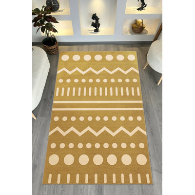 Tapis beige tissé à motif géométrique Mosso