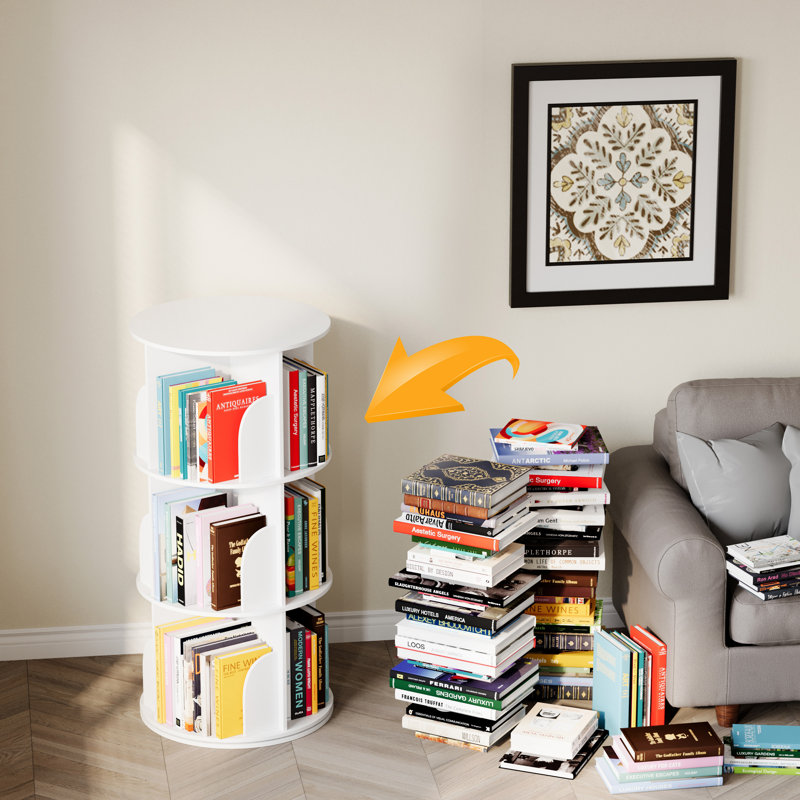 Rotating Bookshelf Tower, 360° Spinning Bookcase Lazy Susan, Revolving Round Carousel For Book Storage, Vertical Turning Spiral Corner Organizer