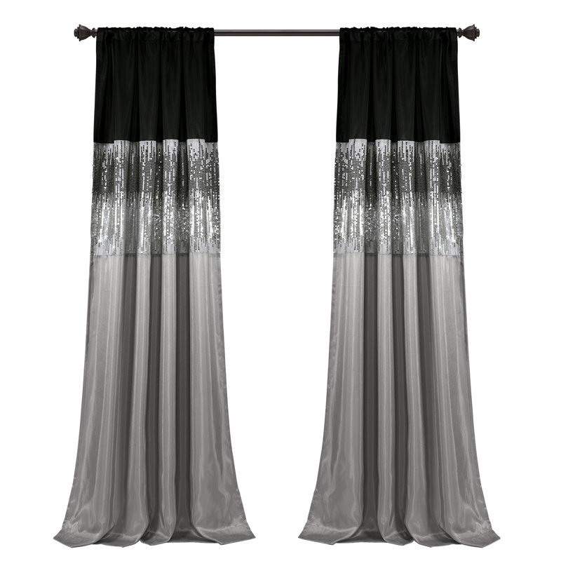 Night Sky Semi Sheer Single Curtain Panel, 42" W x 84" L, Black/Gray