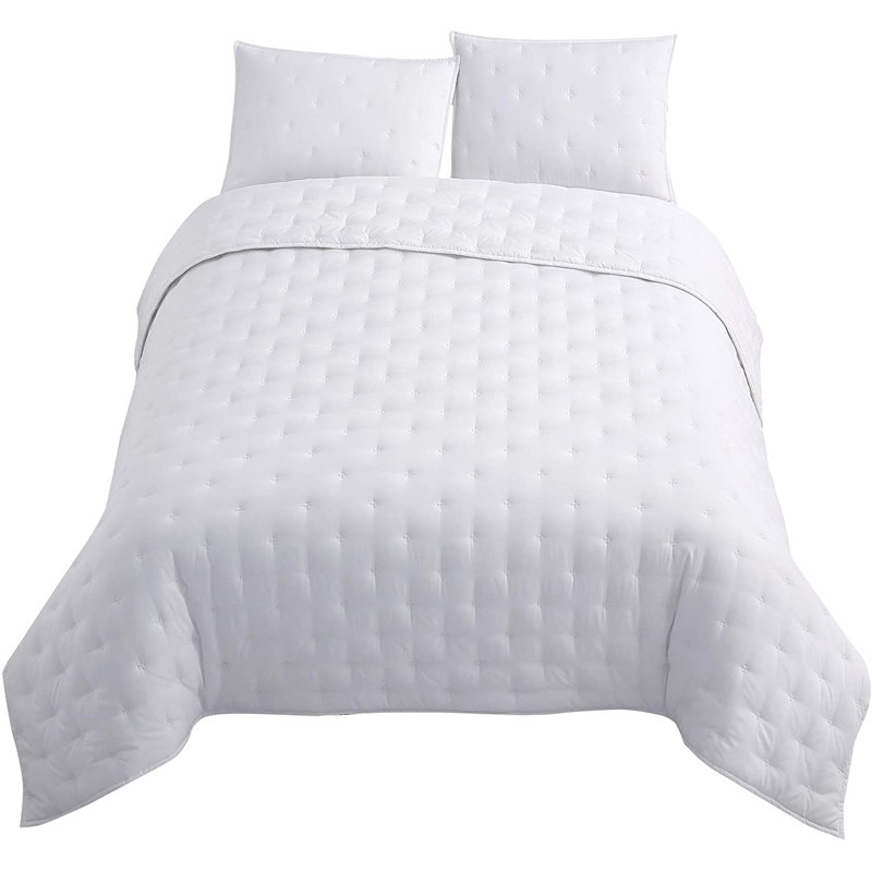 Cross-stitch Lightweight Cooling Quilt Set, Queen Quilt + 2 Standard Shams, White